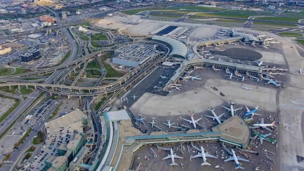 Toronto Pearson Airport and Mississauga skyline showing prime business location.